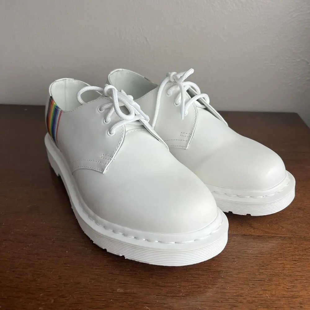 Doc Martens 1461 For Pride Smooth Leather Oxford Shoes White Rainbow Mens Sz 7